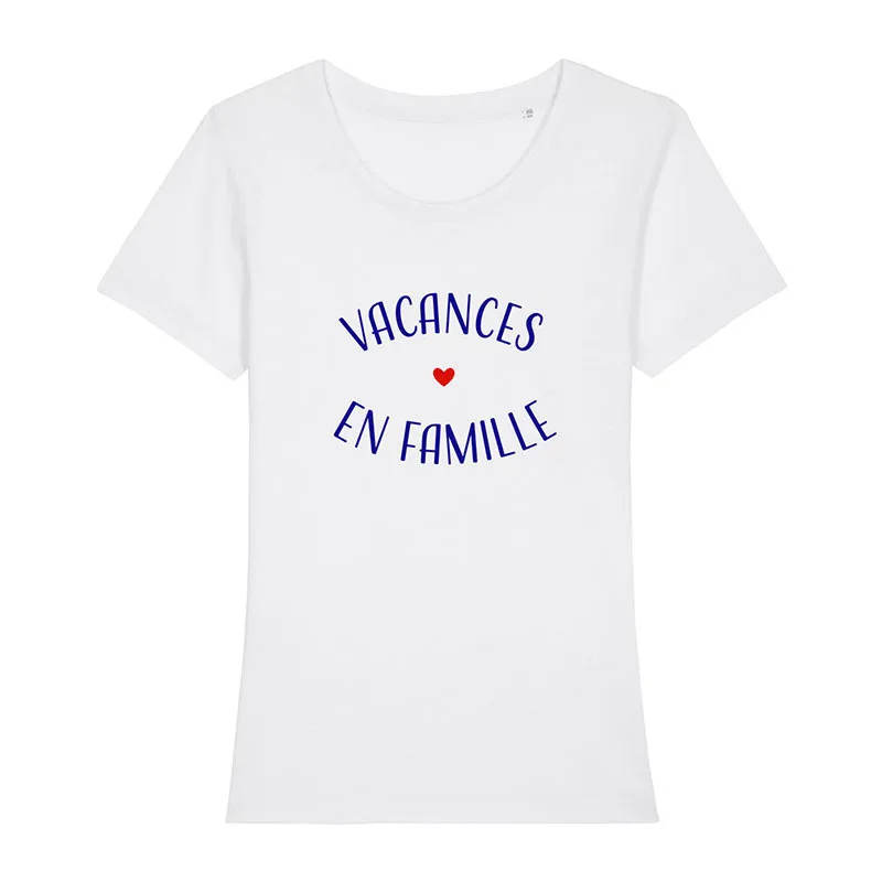 T-shirt Femme Vacances en famille BIO - Blanc-0