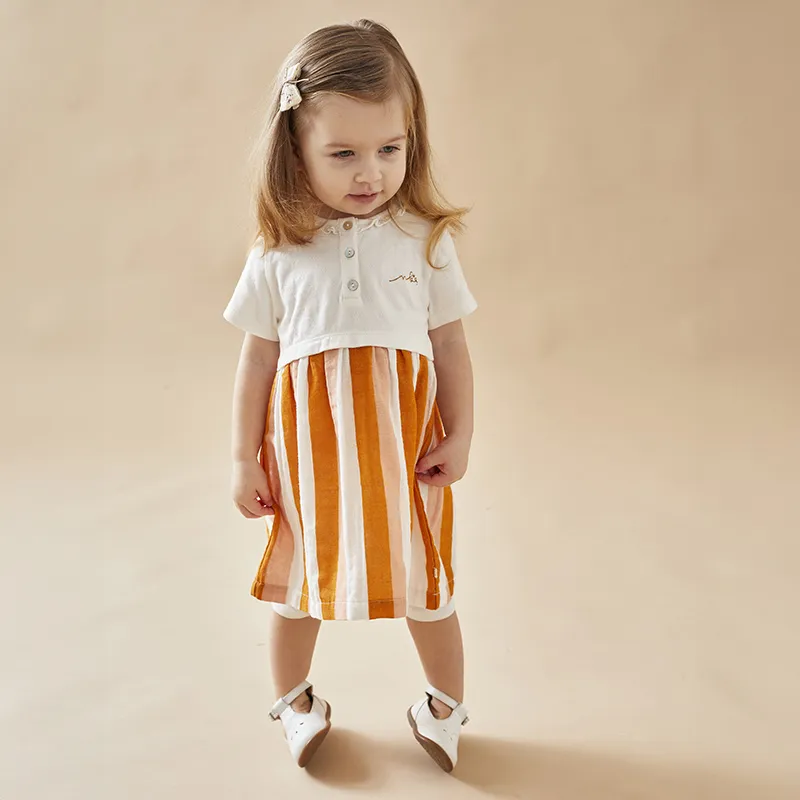 Robe MC + Legging Rayures - Orange/Blanc-0