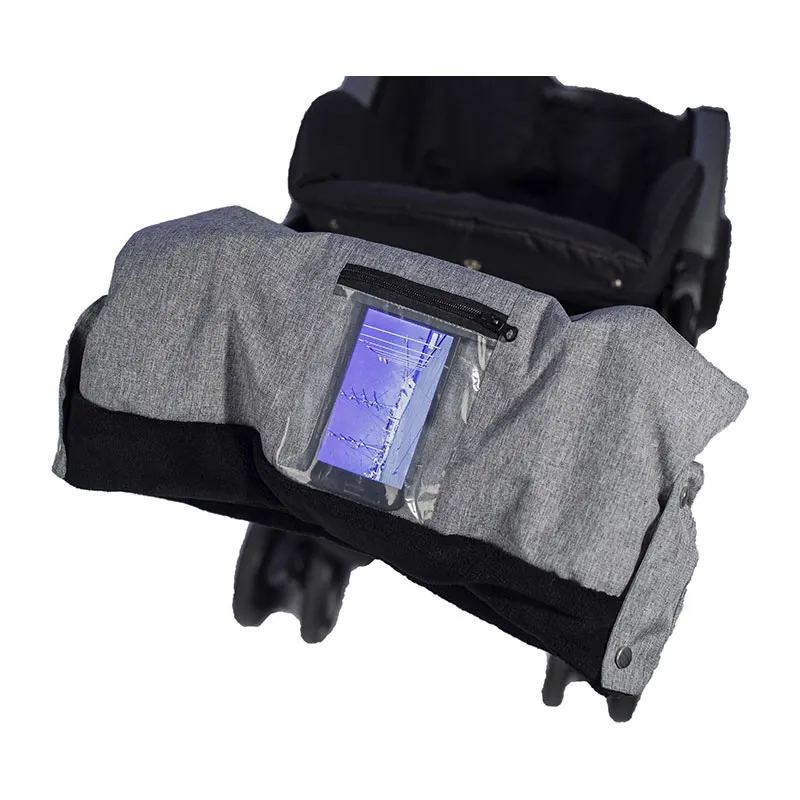 Protège-mains poussette avec support téléphone Polaire - Gris Clair/Gris Foncé-2