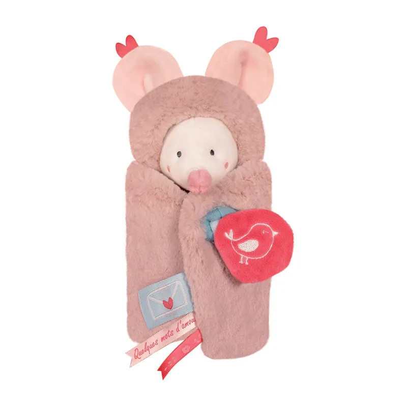 Doudou Papillote Souris Rose - 28cm-1