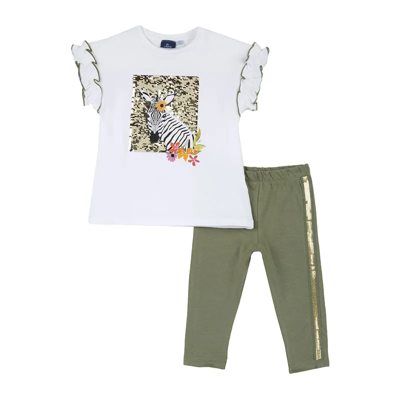 T-shirt + Legging Zèbre - Vert/Blanc-1