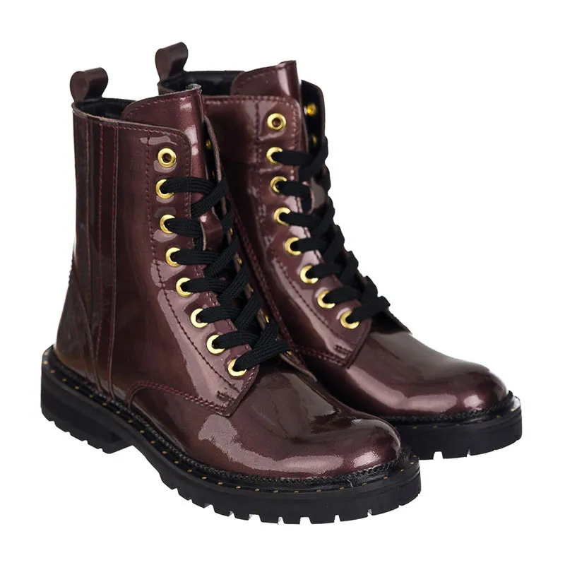 Rangers à lacets/zip Iris Cuir - Bordeaux-3