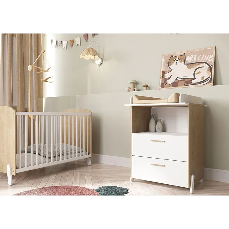 Chambre Duo Lit Bébé Naili + Commode à langer avec plan 2 tiroirs - 60x120cm-1
