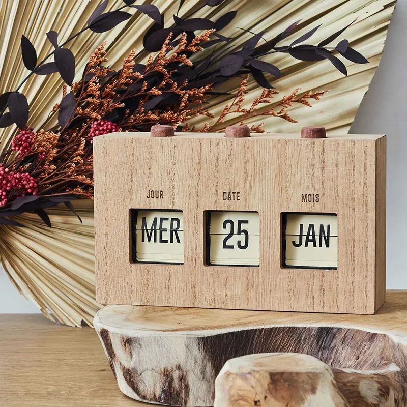 Calendrier Flip Flap Effet bois Marron/Noir - 19,4x12cm-1