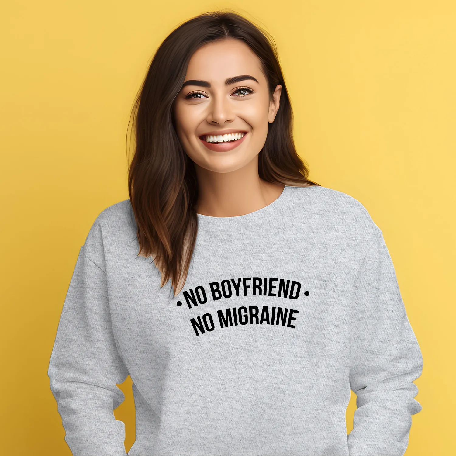 Sweat Femme No boyfriend no migraine - Gris chiné-0