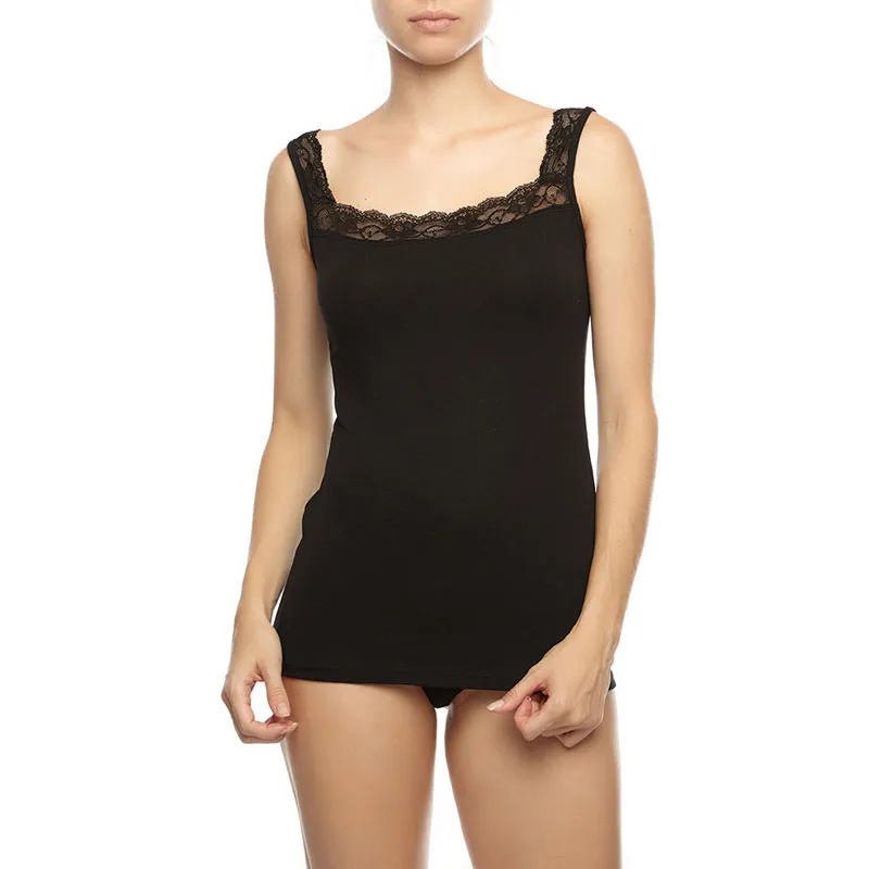 Débardeur Dentelle Coton Biélastique - Noir-4