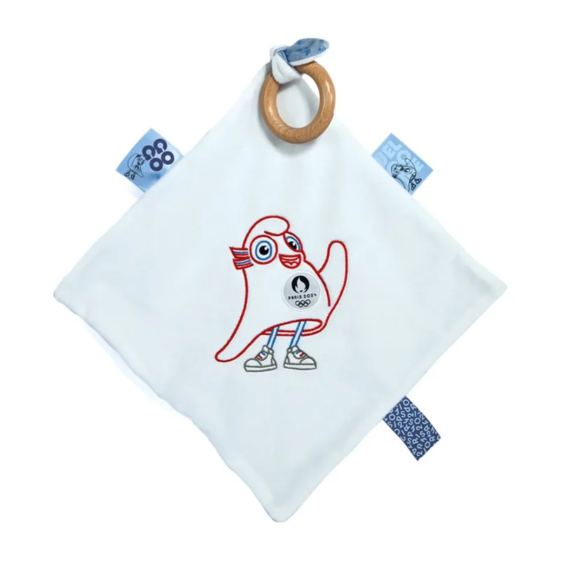 Doudou plat avec anneau bois Mascotte - 25cm-0