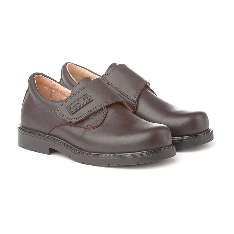 Chaussures écolier à scratch Cuir - Chocolat - ANGELITOS-0