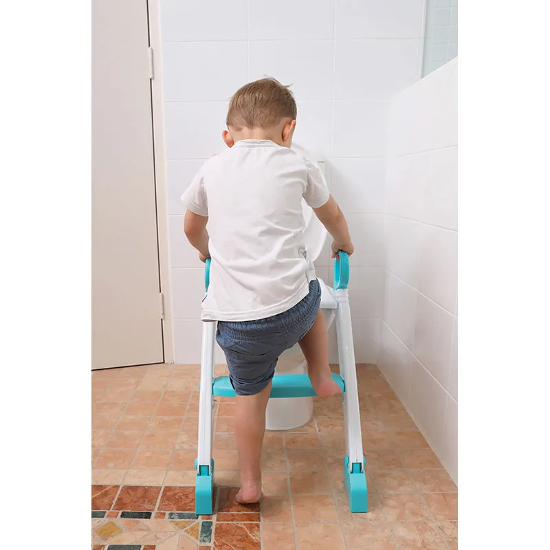 Réducteur de toilette échelle pliable - Bleu/Blanc-6