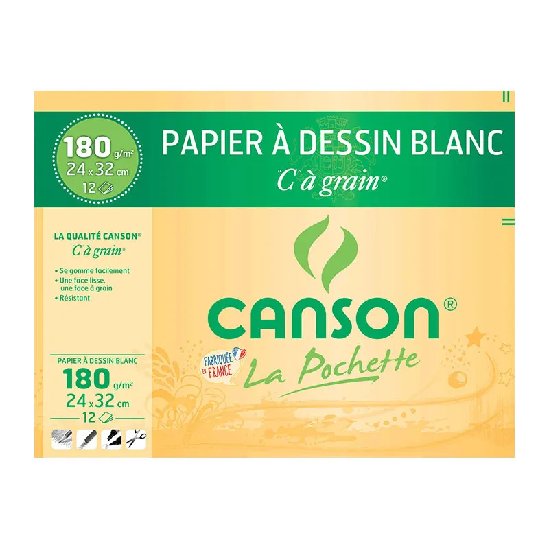 Papier à dessin Blanc 180g 12F - 24x32cm-0