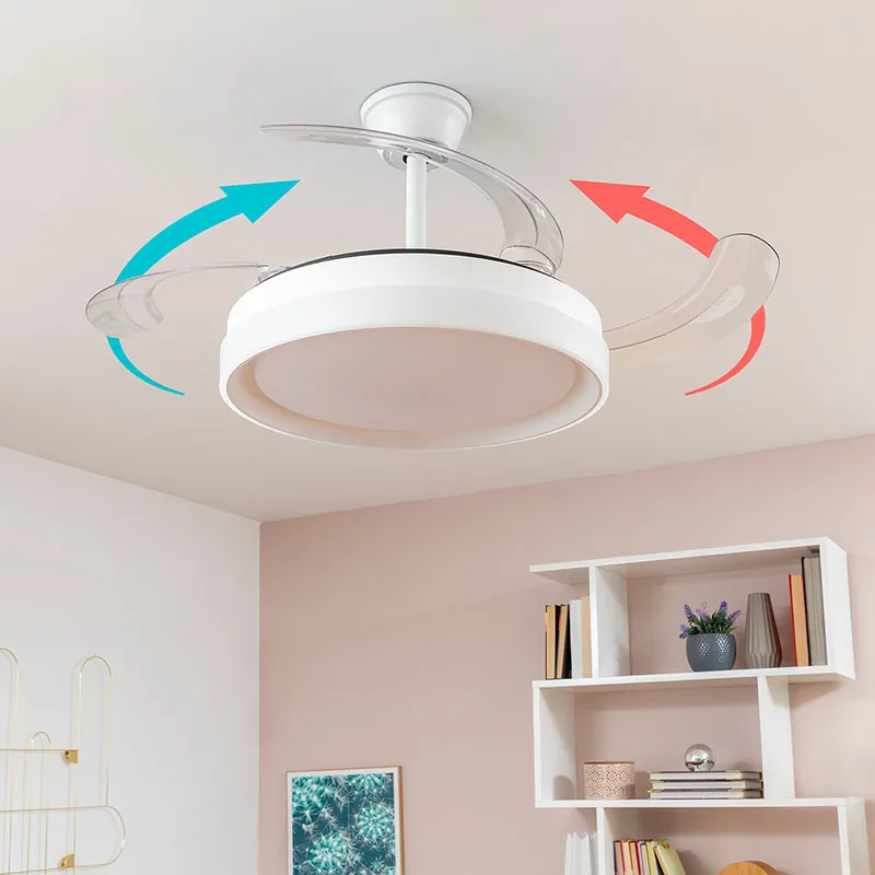 Ventilateur de Plafond 72W + Lumière LED + 4 Pales Rétractables Bois - Ø49-104cm-2