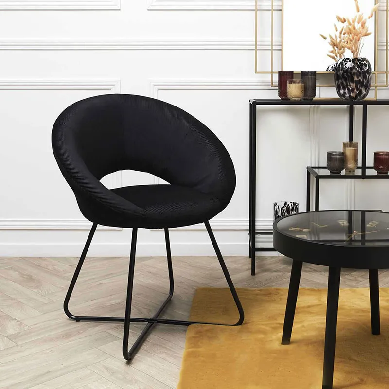 Fauteuil rond velours Giulia Noir - 67x52x84cm-0