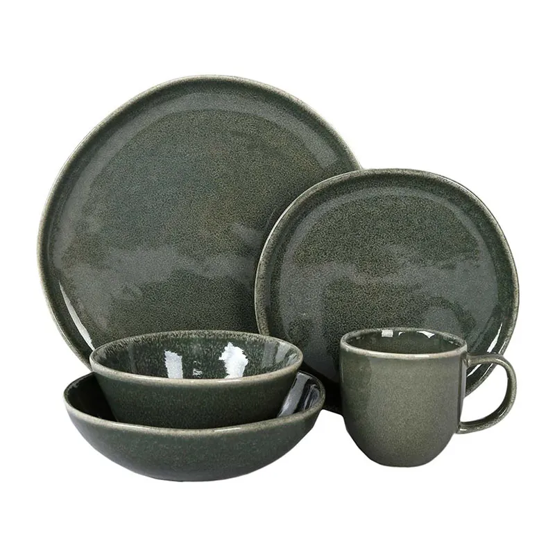6 Assiettes creuse grès du temps Vert - ø18,5cm-3
