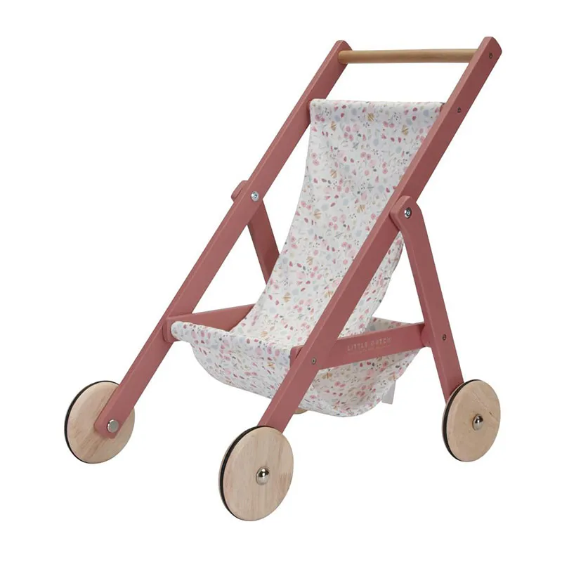 Poussette pour poupée en bois FSC Flowers & Butterflies - 44x31x51cm-1