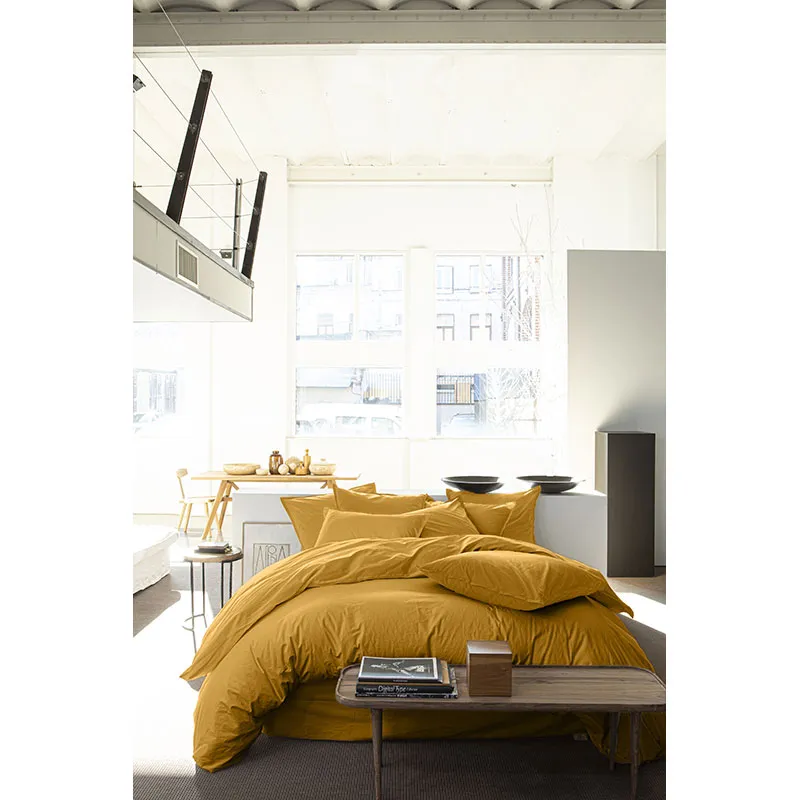 Taie d'oreiller Percale de coton Jaune moutarde-1