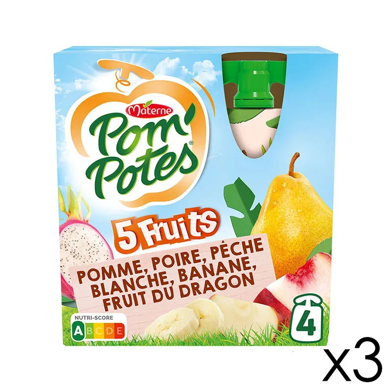 12 Compotes 5 Fruits Blancs SSA Pomme Poire Pêche Blanche Banane Fruit du dragon - 12x90g-0