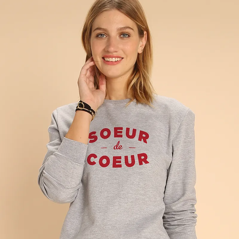 Sweat Femme Soeur de coeur - Gris Chiné-0