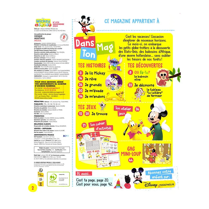Abo. Mens. Mickey Junior 12n°/1 an - 36m+-1