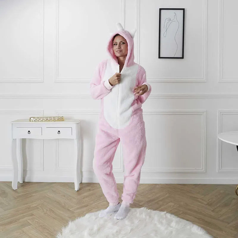 Pyjama Animaux Adulte Licorne Rose/Blanc - TU-2