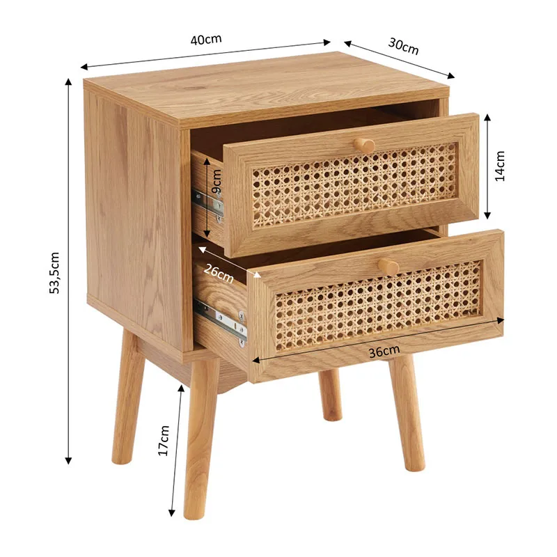 Table de chevet Ines effet chêne & cannage rotin - 40x30x53,5cm-4
