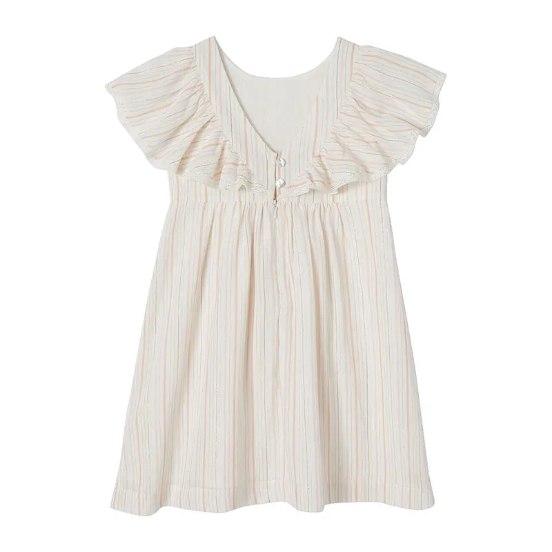 Robe cérémonie rayée fil brillant fille - Écru-1