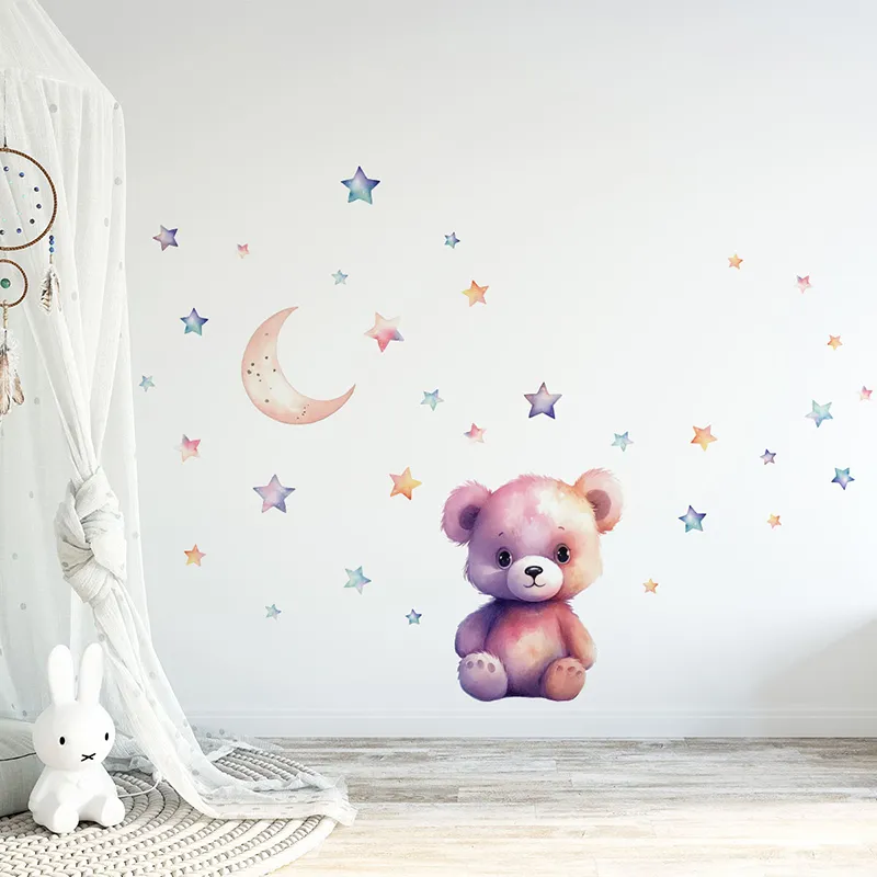 Stickers aquarelles - Ourson & étoiles-1