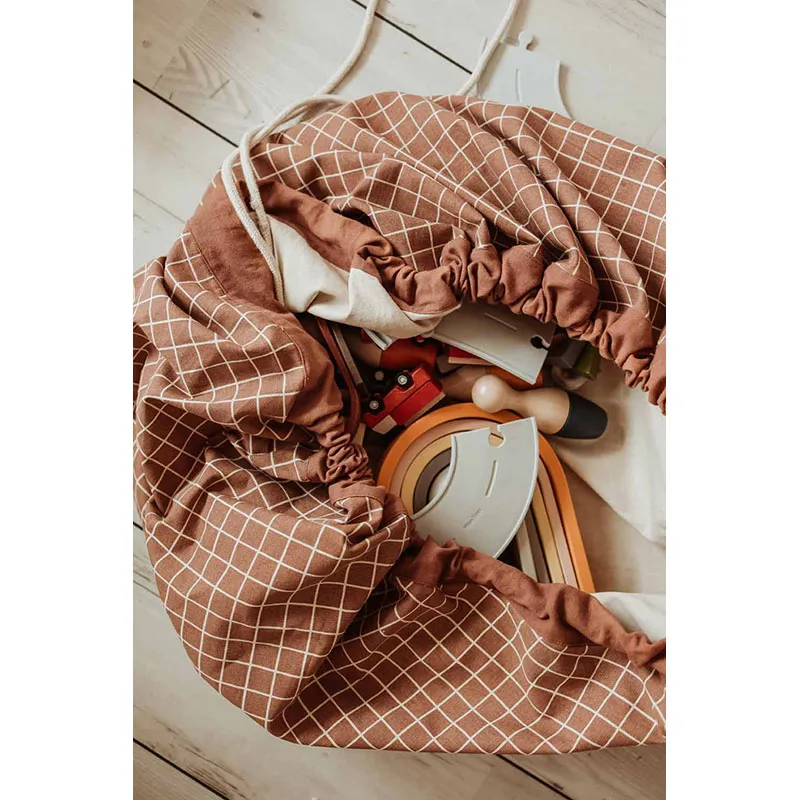 Sac à jouets 2en1 Grilles Marron - ø140cm-10