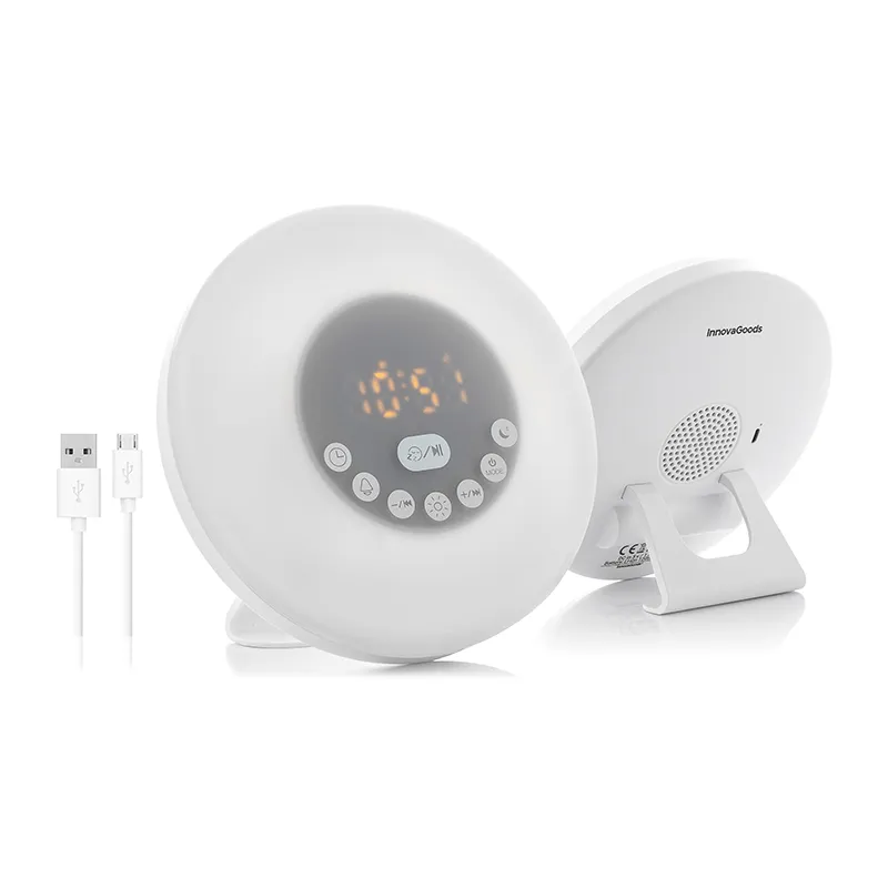 Réveil matin rechargeable avec enceinte - ø16x9cm-8