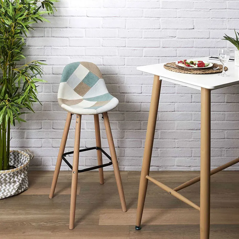 2 Tabourets de bar Patchwork Bleu clair - 92,5x39x45cm-2