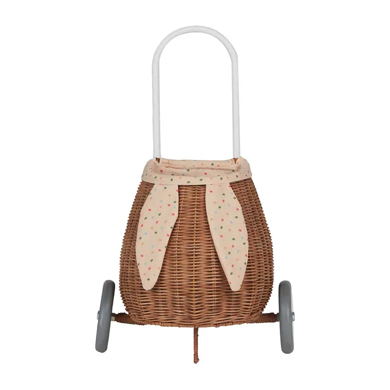 Panier à roulettes Rotin Lapin Naturel/Pois 30x20x23cm - 36m+-0