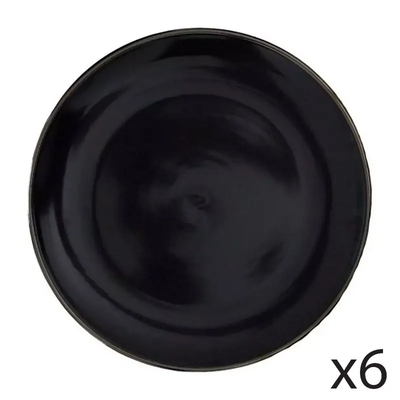 6 Assiettes Noires Liseré doré - ø26cm-0