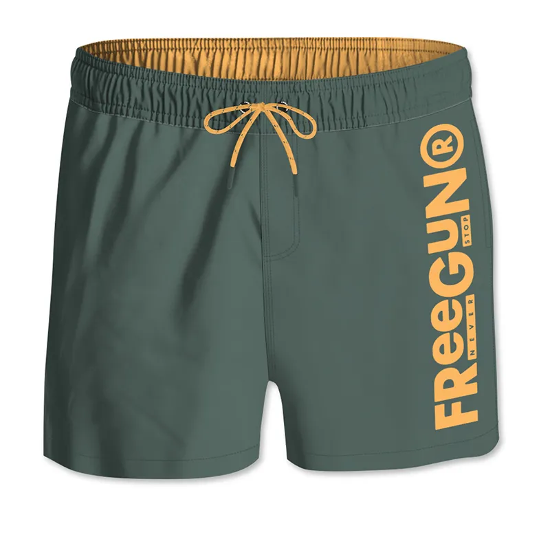 Boardshort court Homme ceinture élastiquée - Kaki/Orange-0