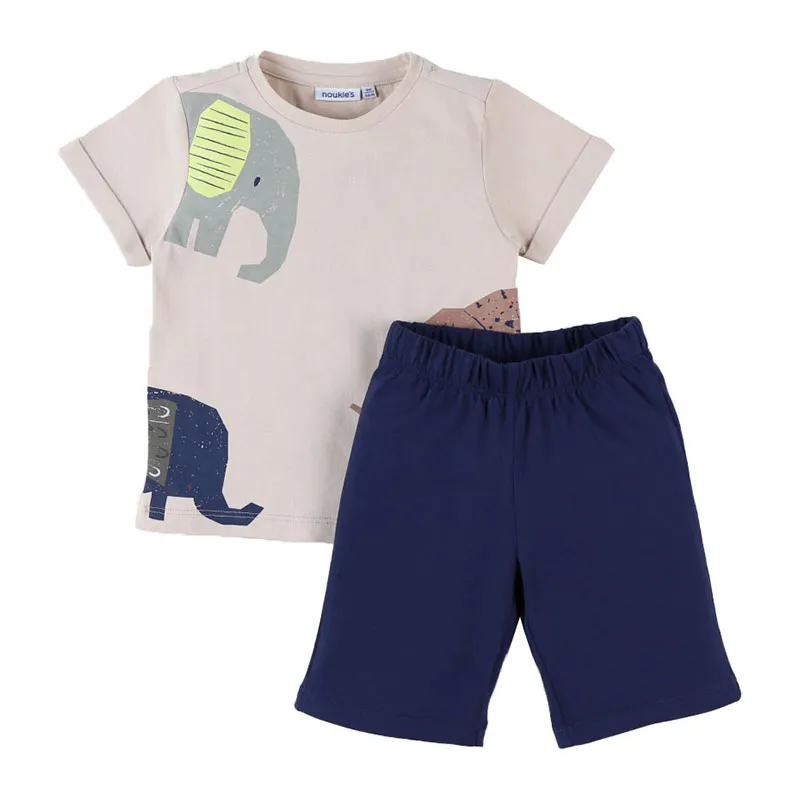 Pyjama MC 2pcs. Éléphant - Beige/Marine-0