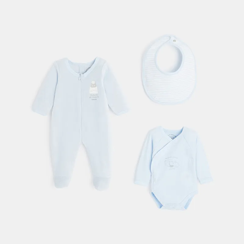 Trousseau de naissance Coton BIO Mixte - Bleu ciel-0