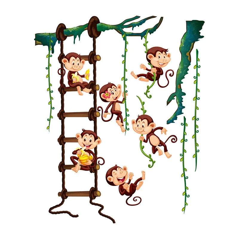 Stickers - 6 singes joyeux dans les branches-2