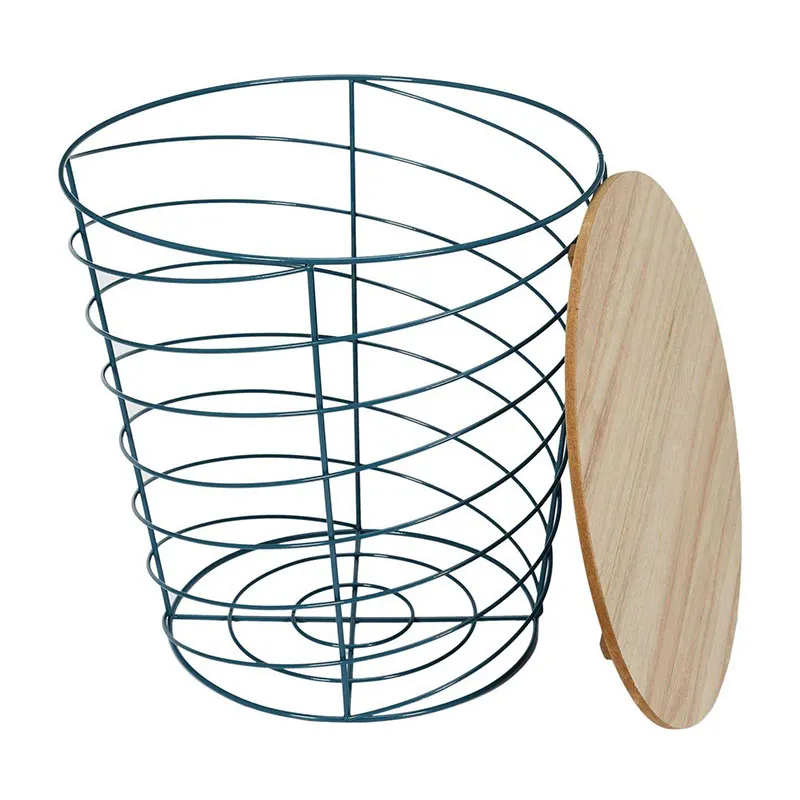 Table filaire Bois/Métal Cyclone Bleu - ø40x40,5cm-2