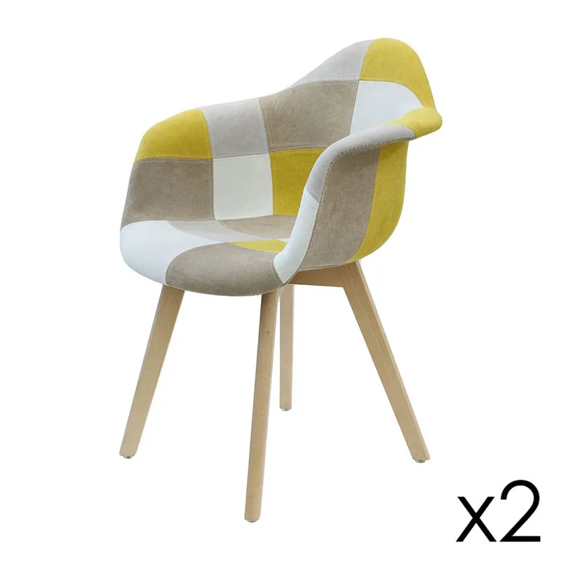 2 Fauteuils patchwork Jaune - 59x64.5x85cm-1