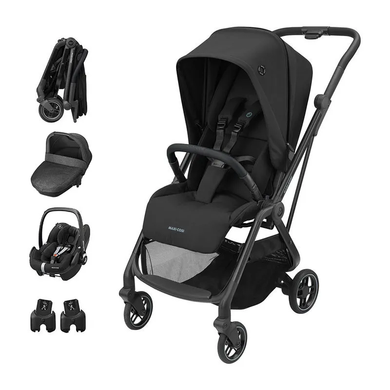 Trio Poussette Compacte Leona Essential Black + Cosi Pebble Pro sans base + Nacelle Amber2 + Adaptateurs - 0m+-0