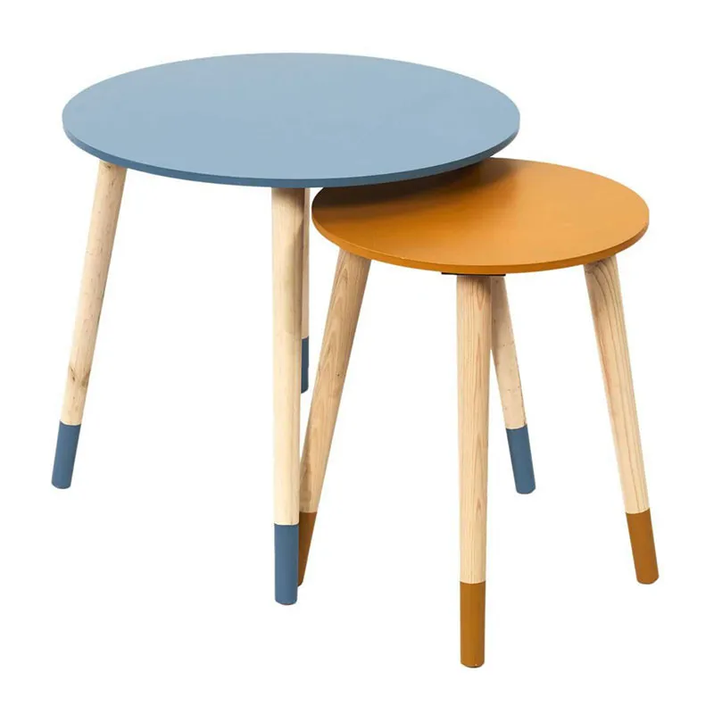 2 Tables gigognes Bois Bleu/jaune - 48cm-0