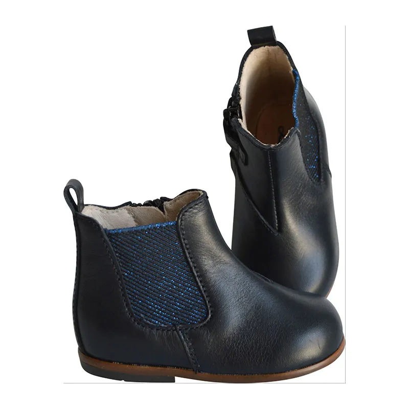 Boots bottines SOUPLES élastique - Cuir Bleu Marine Bleu irisé-1