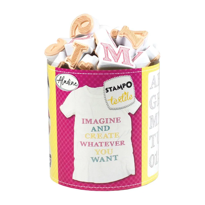 37 Tampons Stampo Textile Alphabet Sketch + 1 encreur - 14+-0