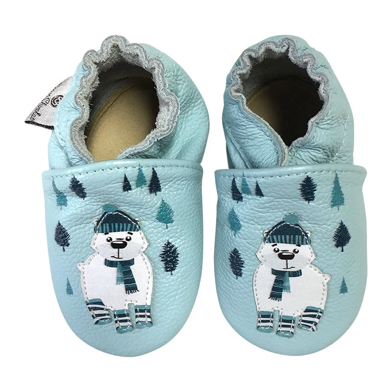 Chaussons cuir ClassicZ Ours polaire - Bleu/Vert-0