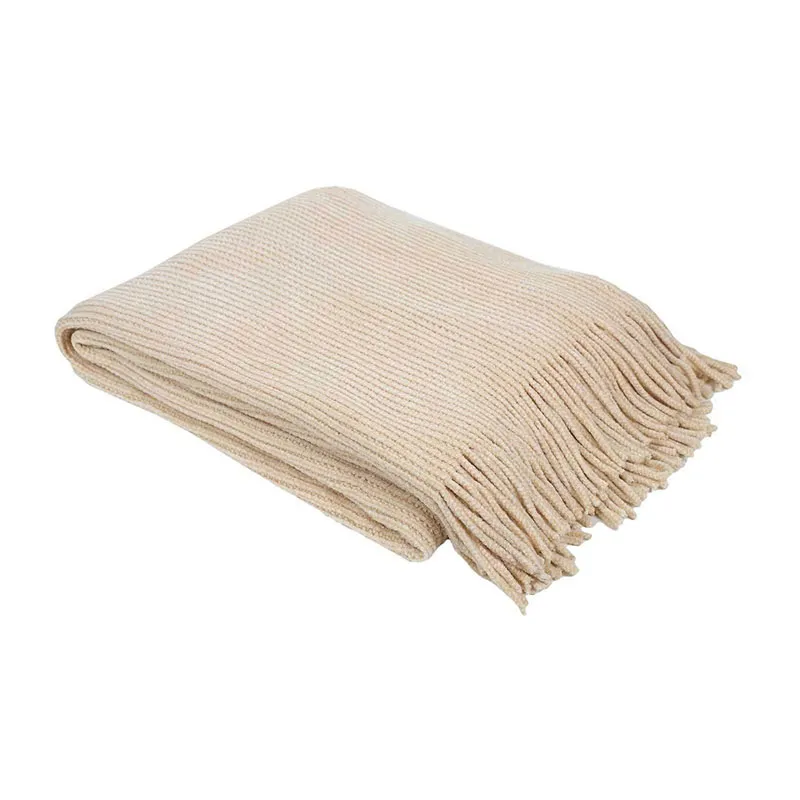 Plaid chenille frange Beige - 120x150cm-0