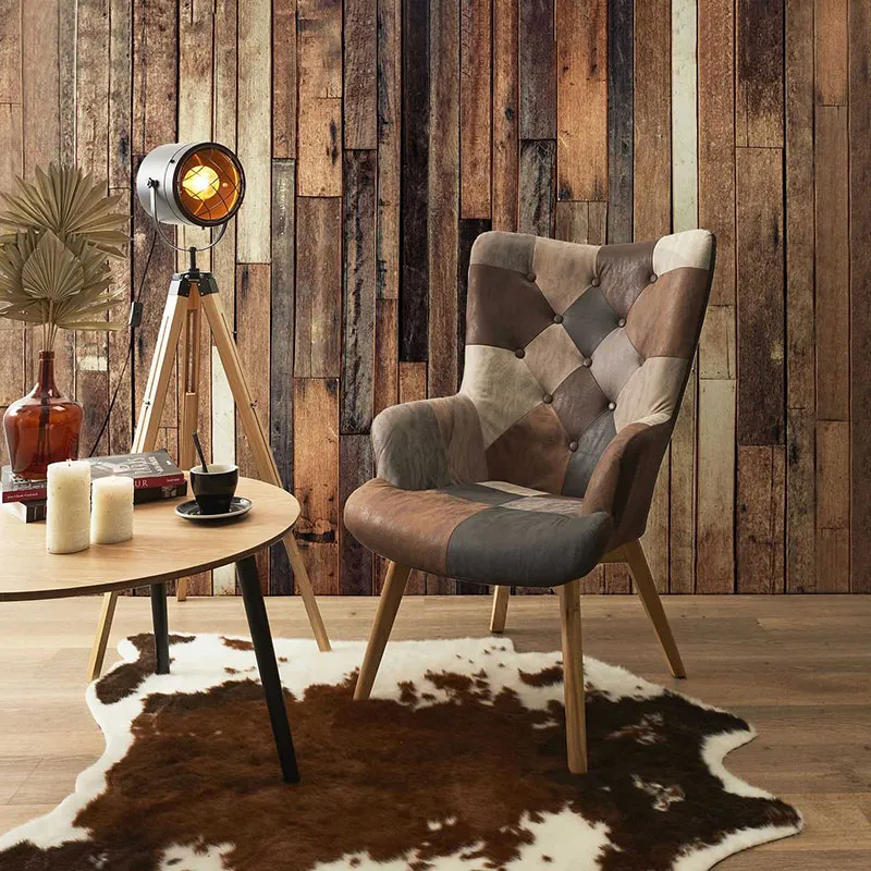 Fauteuil Helsinki Patchwork Marron - 65x100x74cm-1