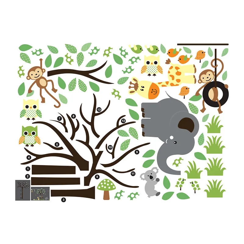Stickers - Animaux de la jungle dans un arbre-4