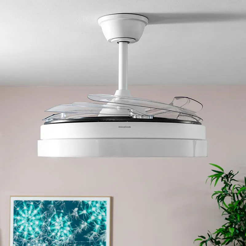 Ventilateur de Plafond 72W + Lumière LED + 4 Pales Rétractables Bois - Ø49-104cm-3