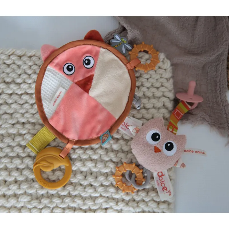 Doudou Fiona le Renard + Attache-tétine Olie Hibou - 0m+-1