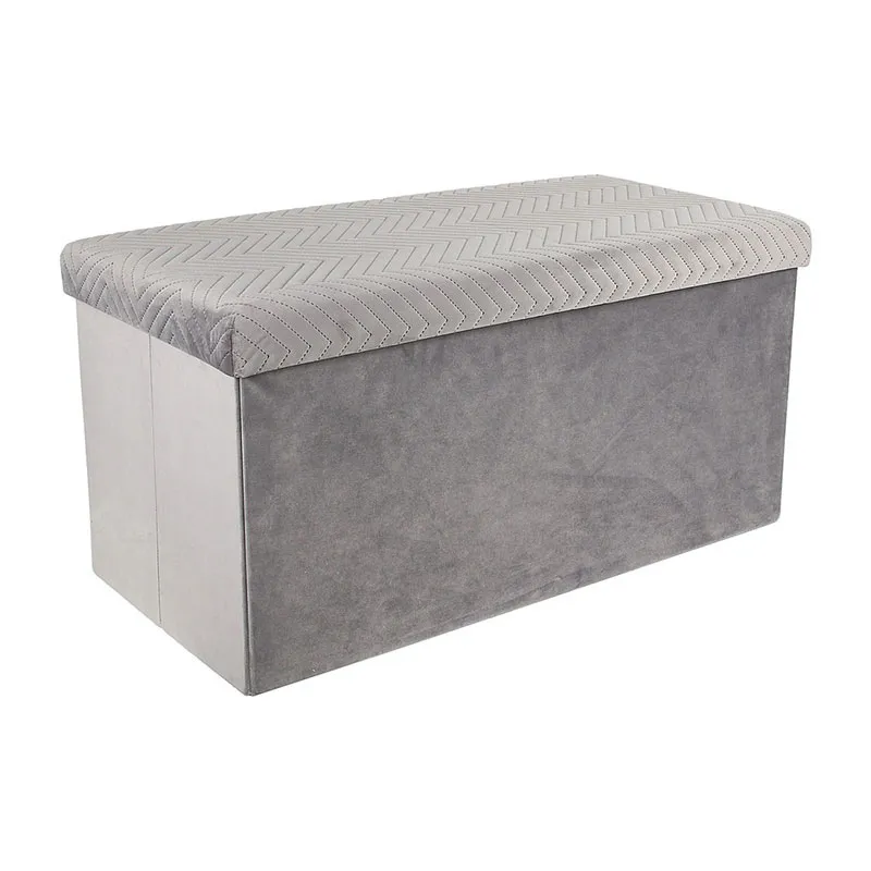 Coffre-banc pliable velours motif Gris - 76x38cm-0