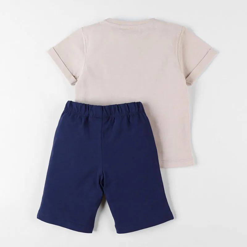 Pyjama MC 2pcs. Éléphant - Beige/Marine-1