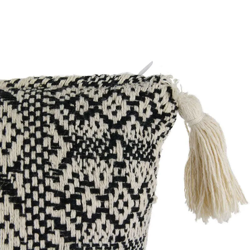 Coussin Ethnique Pompons Beige/Noir - 40x40cm-4